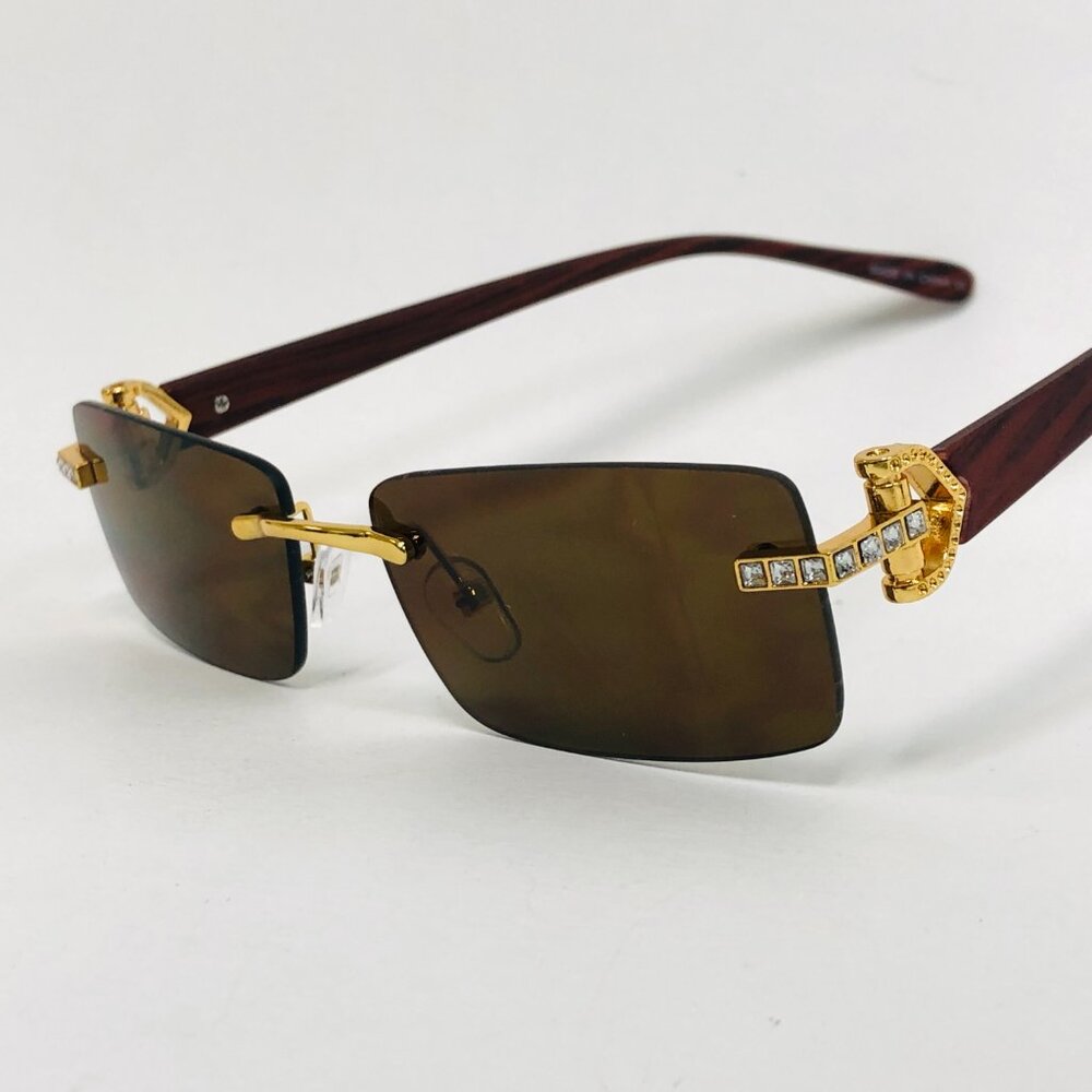 Men Sunglasses Dark Brown Lens Square Gold Frame Street Wear Light Weight Lentes